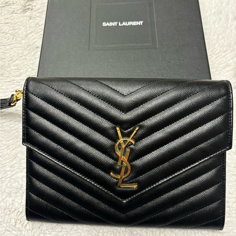 Saint Laurent Black Chevron Quilted Clutch